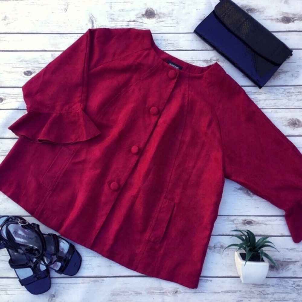 Red Plus Size Bell Sleeves Swing Jacket by Avenue